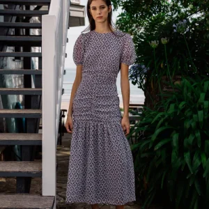 Silbon vestido largo fruncido estampado malva