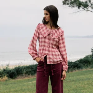 Silbon blusa cuello bobo cuadros rosa