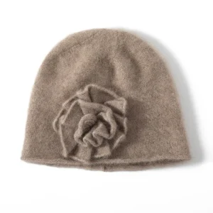 Gorro de cachemira para mujer con sombreros florales de flores de ganchillo hechos a mano