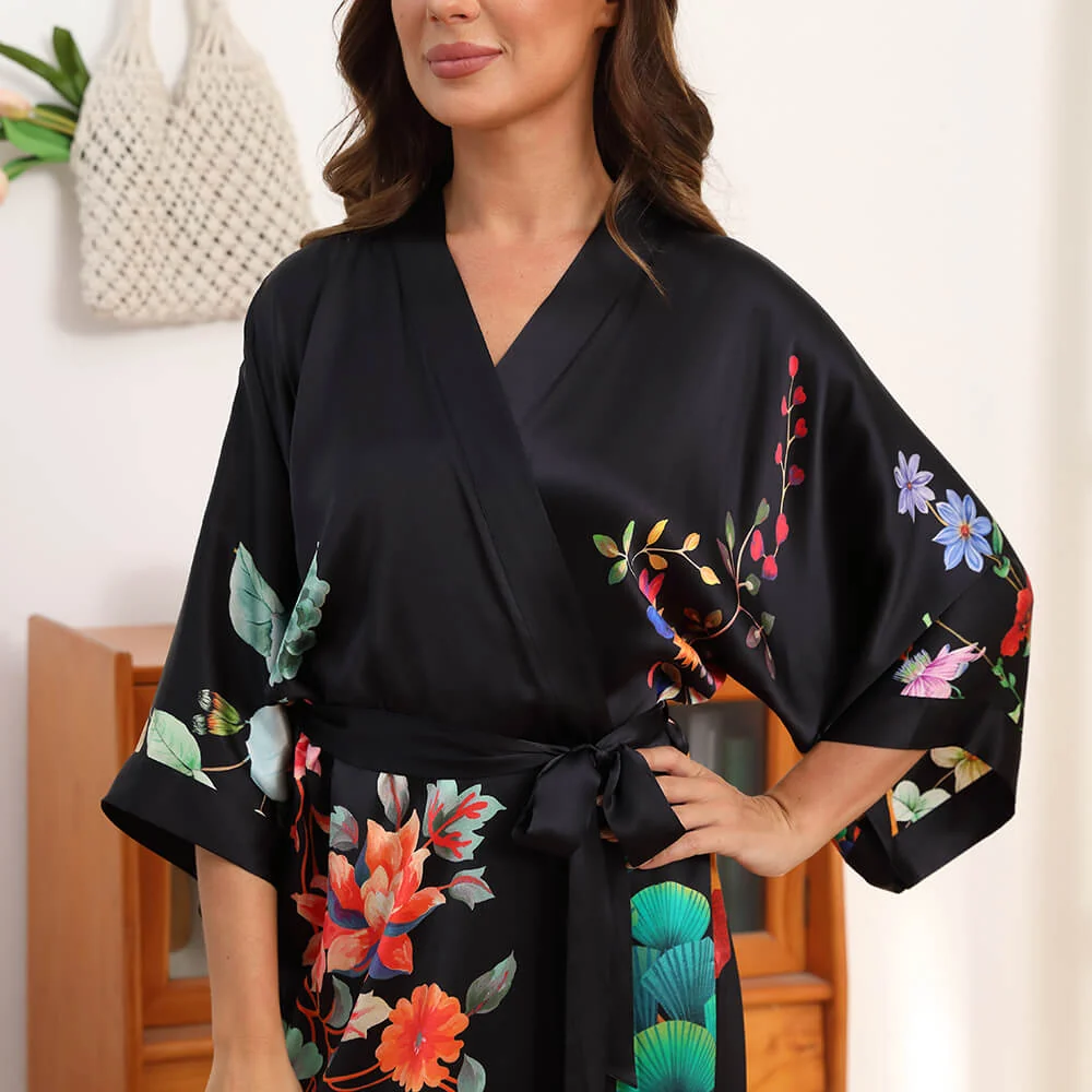 Estampados de naturaleza 100% florales de la naturaleza de seda Kimono Rose - Imagen 9