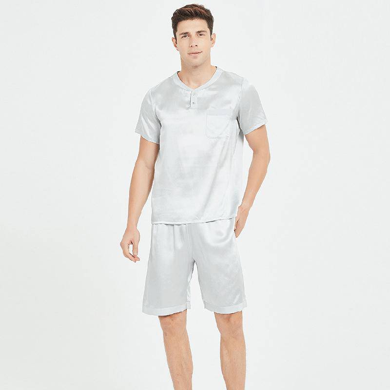 Mulberry Conjunto de pijama corto de seda para hombre Ropa de dormir de verano - Imagen 4