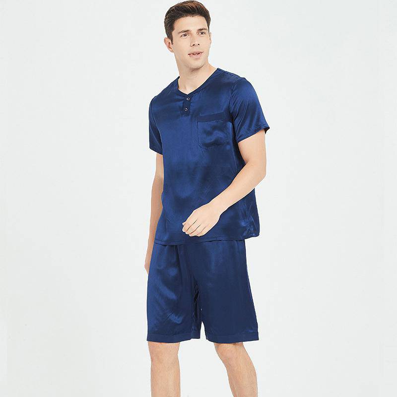 Mulberry Conjunto de pijama corto de seda para hombre Ropa de dormir de verano