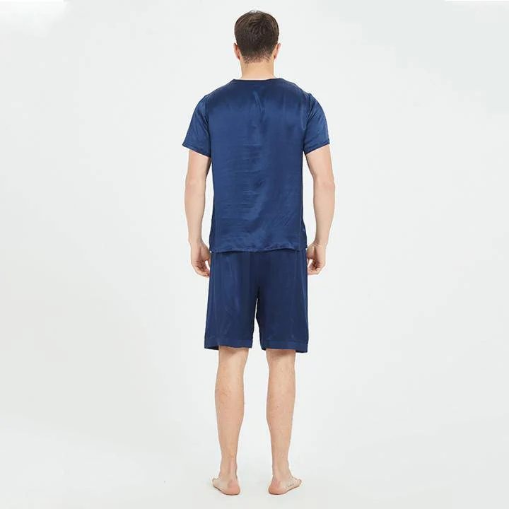 Mulberry Conjunto de pijama corto de seda para hombre Ropa de dormir de verano - Imagen 3
