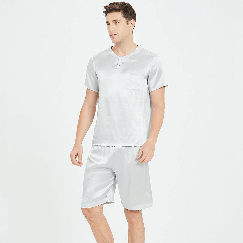 Mulberry Conjunto de pijama corto de seda para hombre Ropa de dormir de verano - Imagen 6