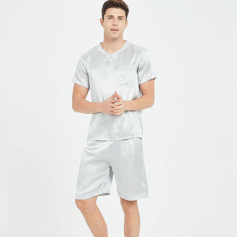 Mulberry Conjunto de pijama corto de seda para hombre Ropa de dormir de verano - Imagen 5