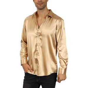 Camisa de seda de seda para hombres 100% Mulberry Botón de seda de lujo