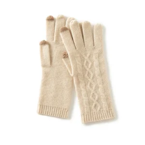 Guantes de punto trenzado de cachemira Guantes de pantalla táctil de cachemira con puños acanalados