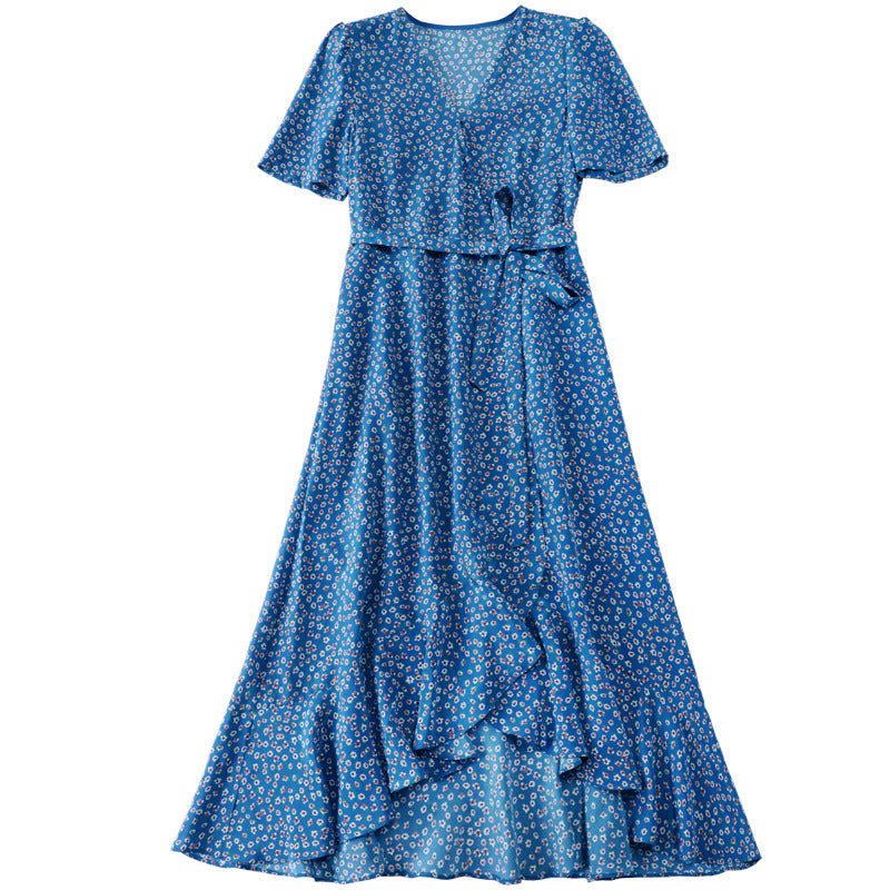 Vestido midi de envoltura floral corbata lateral de manga corta Damas de verano de verano de verano - Imagen 8