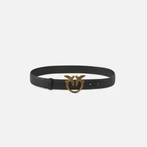 Pinko cinturon love birds de piel negro 3 cm