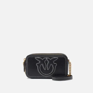 Pinko bolso bandolera negro pequeño con logotipo love birds en relieve