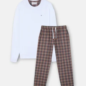 Silbon pijama cuadros tartan marron gris