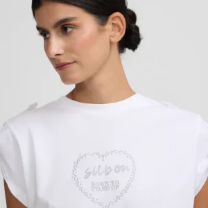 Silbon camiseta woman roll out corazon tachas blanca