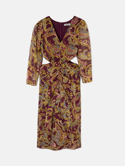 Silbon vestido largo abertura estampado cachemir burdeos - Imagen 6