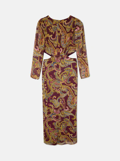 Silbon vestido largo abertura estampado cachemir burdeos - Imagen 7