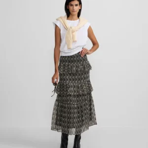 Silbon falda larga volantes estampado negros