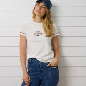 Silbon camiseta woman bordado etnico multicolor blanca