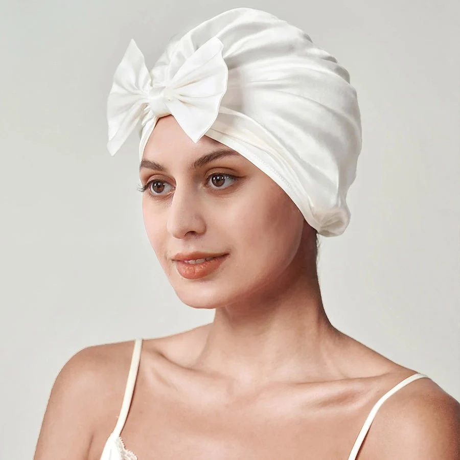 Mujeres elegantes bowknot silk tapas de sueño de seda turbante de arco de seda - Imagen 3