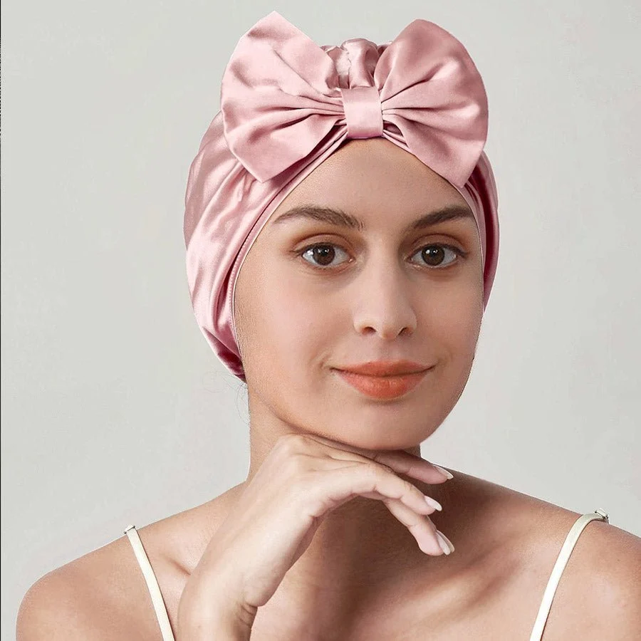Mujeres elegantes bowknot silk tapas de sueño de seda turbante de arco de seda - Imagen 8