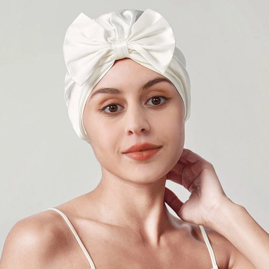 Mujeres elegantes bowknot silk tapas de sueño de seda turbante de arco de seda - Imagen 2