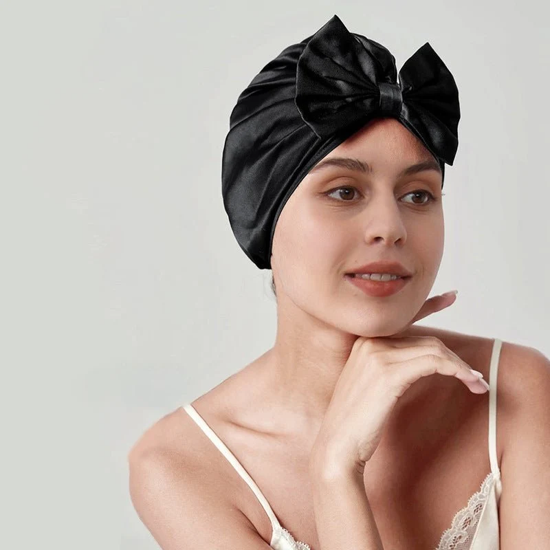 Mujeres elegantes bowknot silk tapas de sueño de seda turbante de arco de seda - Imagen 5