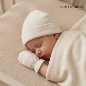 2100G GORRITO Y MANOPLAS ALGODÓN BEIGE