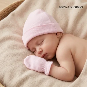 2100R GORRITO Y MANOPLAS ALGODÓN ROSA