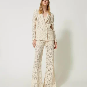 Twinset pantalon acampanado de encaje macrame