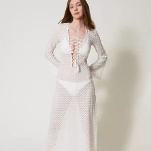 Twinset caftan largo de ganchillo blanco