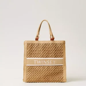 Twinset bolso shopper de paja trenzada camel