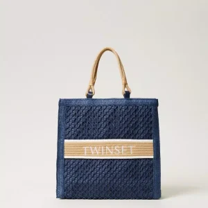 Twinset bolso shopper de paja trenzada marino