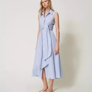 Twinset vestido largo de rayas con lazo