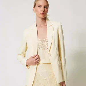 Twinset chaqueta blazer de crepe fluido vainilla