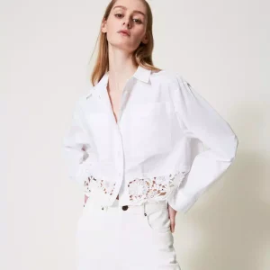 Twinset camisa boxy de popelina con encaje