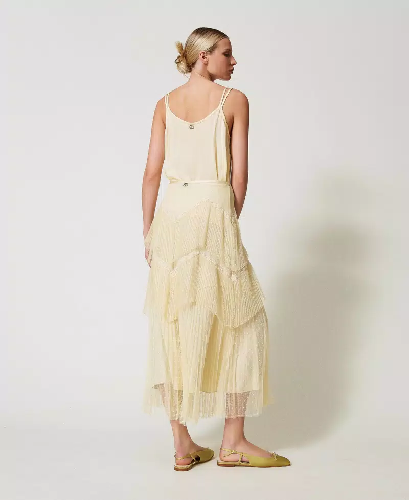 Twinset falda larga de tul con volantes plisados vainilla - Imagen 5