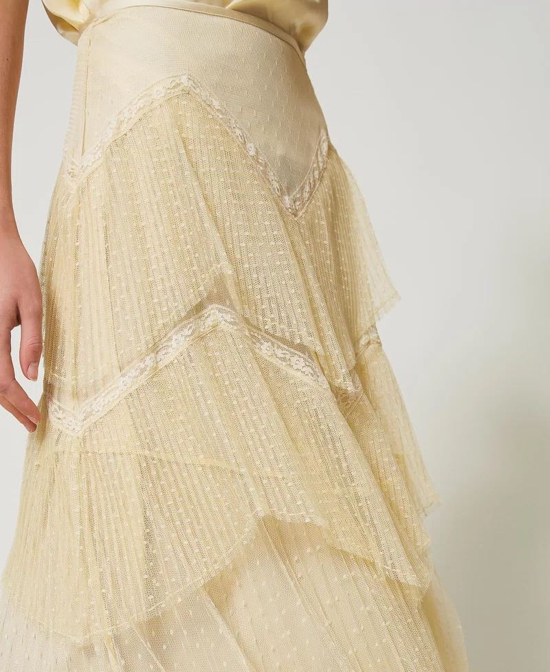 Twinset falda larga de tul con volantes plisados vainilla - Imagen 6