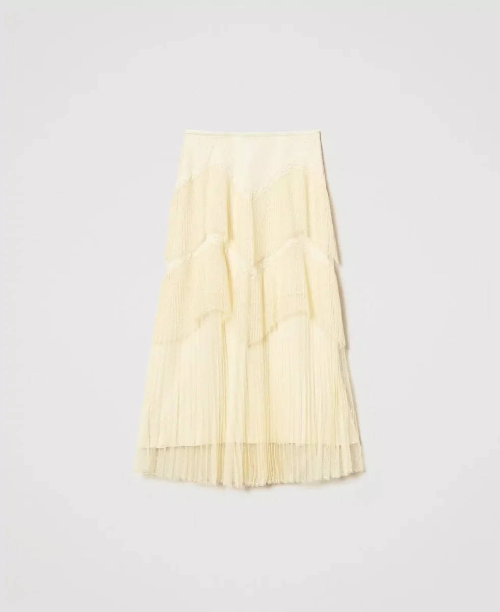 Twinset falda larga de tul con volantes plisados vainilla - Imagen 3