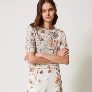 Twinset jersey de rejilla con estampado de flores