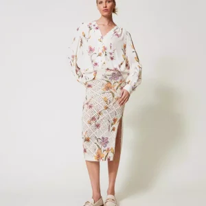 Twinset falda de rejilla con estampado de flores