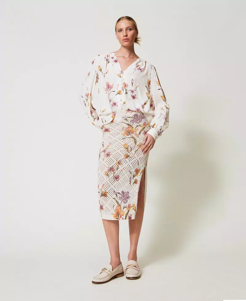 Twinset falda de rejilla con estampado de flores