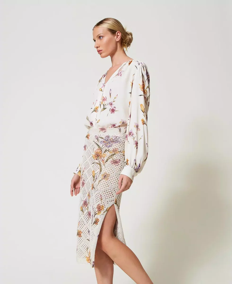 Twinset falda de rejilla con estampado de flores - Imagen 4