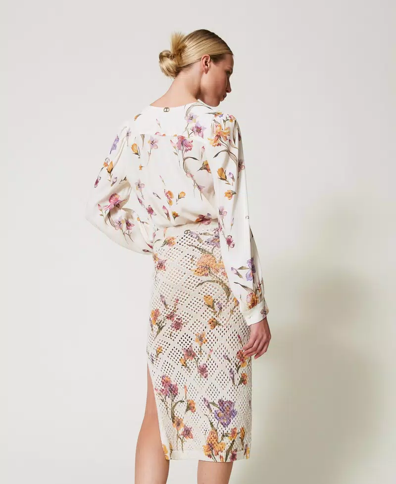 Twinset falda de rejilla con estampado de flores - Imagen 5