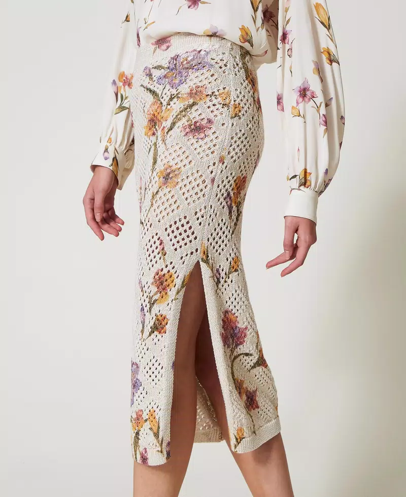 Twinset falda de rejilla con estampado de flores - Imagen 6