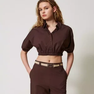 Twinset blusa cropped de popelina
