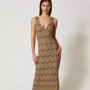 Twinset vestido midi de punto bicolor