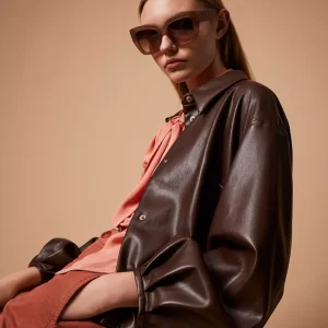 Twinset chaqueta de efecto piel con cuello camisero