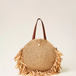 Twinset bolso shopper redondo de rafia con flecos