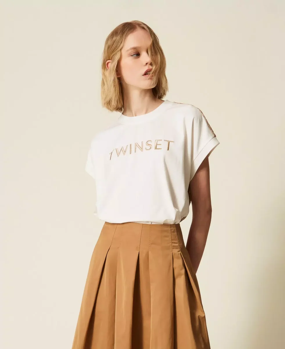Twinset camiseta con encaje y logotipo bordado - Imagen 3