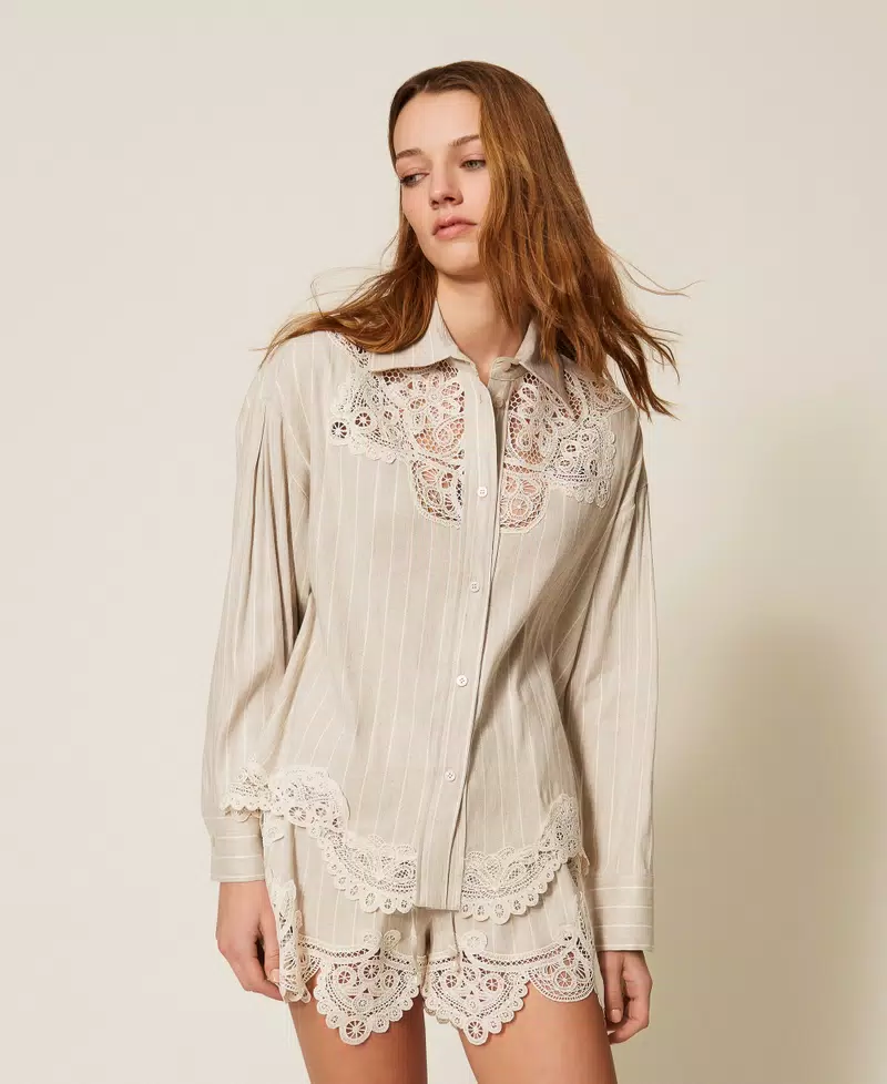Twinset camisa en mezcla de lino con encaje - Imagen 2