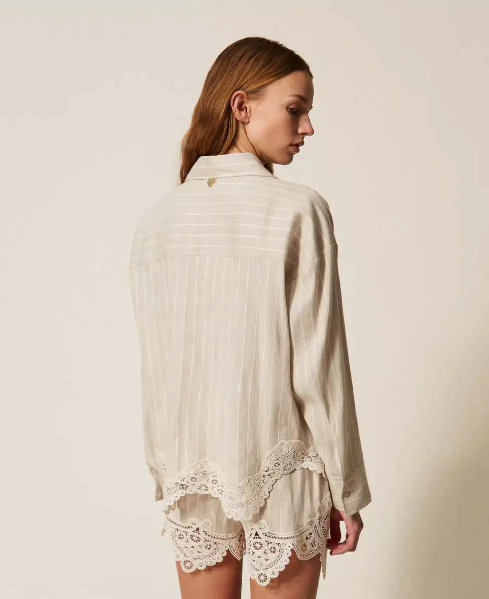 Twinset camisa en mezcla de lino con encaje - Imagen 4