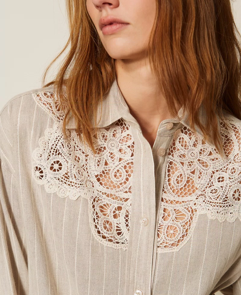 Twinset camisa en mezcla de lino con encaje - Imagen 5